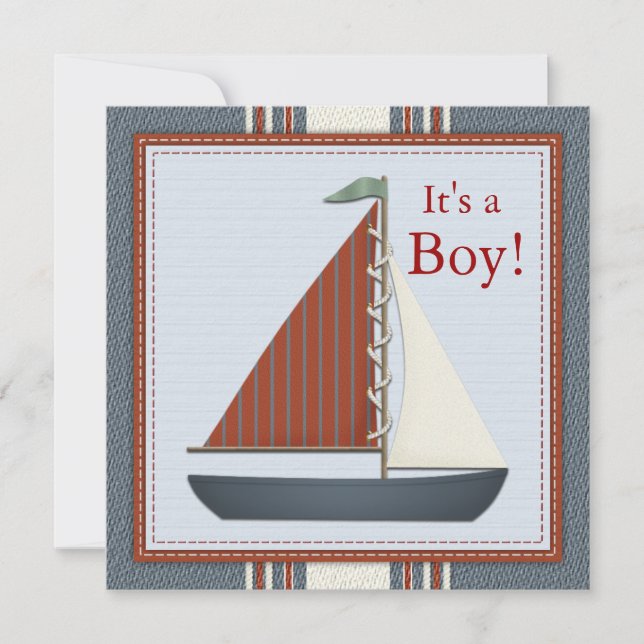 Red Blue Sailboat Baby Shower Invitation (Front)