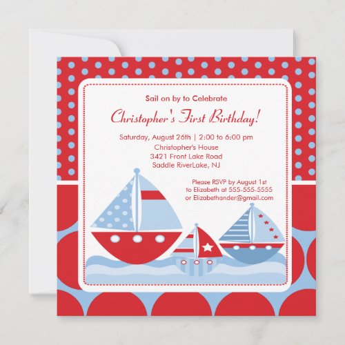 Red &amp; Blue Sailboat Birthday Invitation