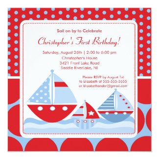 Red & Blue Sailboat Birthday Invitation
