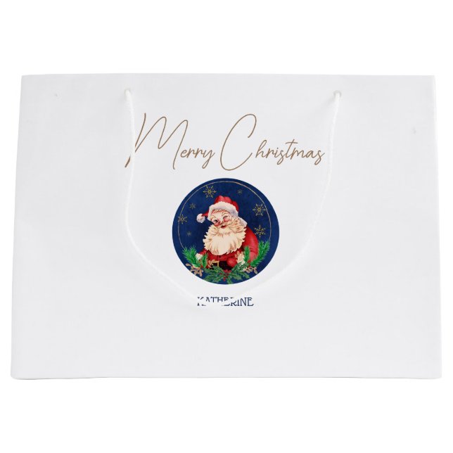 Red Blue Santa Claus Vintage Christmas Gift Bag (Front)