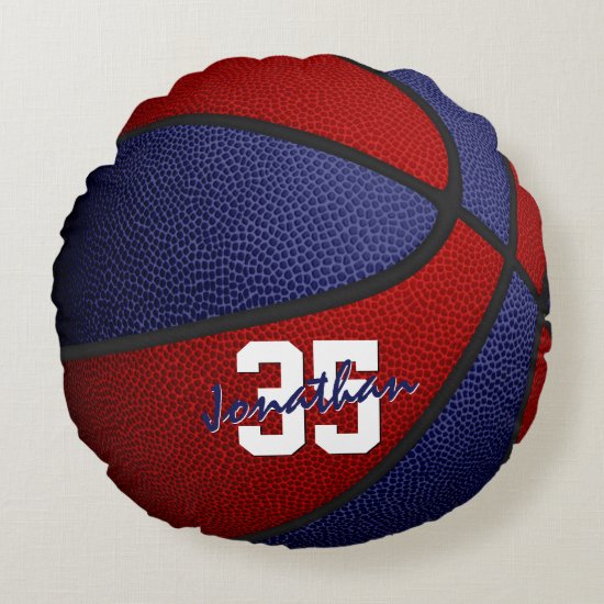 red blue school colors boys girls basketball decor round pillow