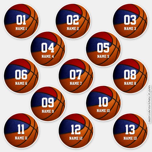 red blue set of 13 basketball kids team gifts sticker