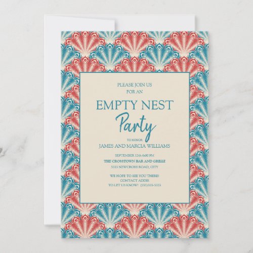 Red Blue Shell Fan Pattern Empty Nest Party Invitation