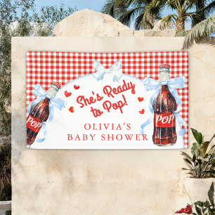 Red & Blue She's Ready to Pop Baby Shower  Banner