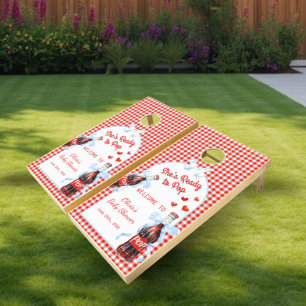 Red & Blue She's Ready to Pop Baby Shower Cornhole Set