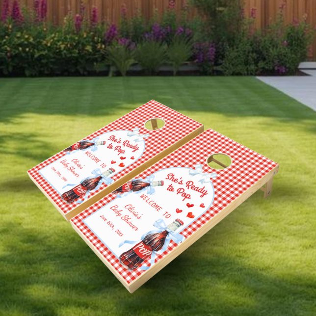 Red  & Blue She's Ready to Pop Baby Shower Cornhole Set (Red & Blue She's Ready to Pop Baby shower games cornhole set)