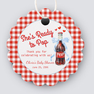 Red & Blue She's Ready to Pop Baby Shower  Favor Tags