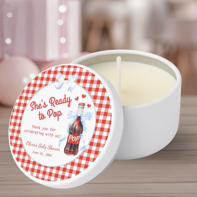 Red & Blue She's Ready to Pop Baby Shower  Mini Candle Favors (She's ready to pop baby shower favor gift mini candle)