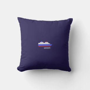 red & blue ship outdoor pillow