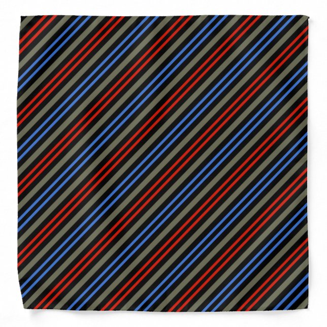 Red Blue Silver Gray Gray Black Stripes Bandana (Front)