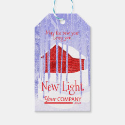 Red, Blue Snow Cabin Christmas Gift Label