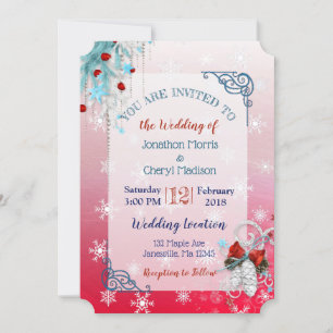 Red Blue Snowflake Christmas Wedding Invitation