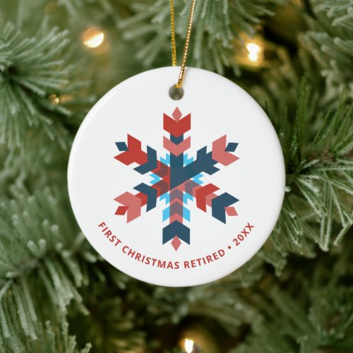 Red  Blue Snowflake Personalized 1st Xmas Retired Ceramic Ornament