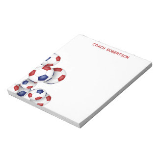 red blue soccer balls accent custom name notepad