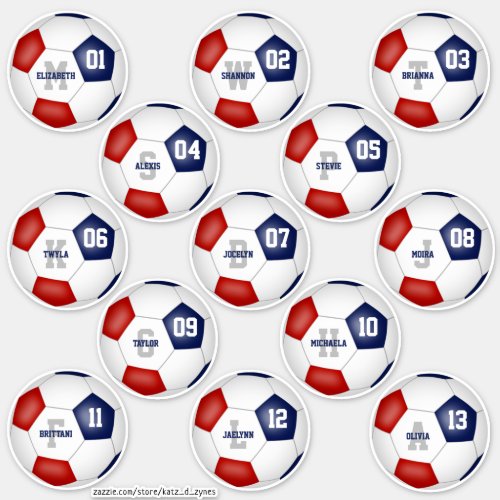 red blue soccer team colors 13 players sticker