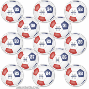 red blue soccer team colors 13 players sticker