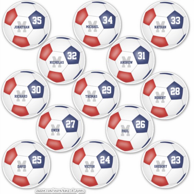 red blue soccer team colors 13 players sticker (Front)