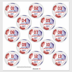 red blue soccer team colors set of 13 custom sticker