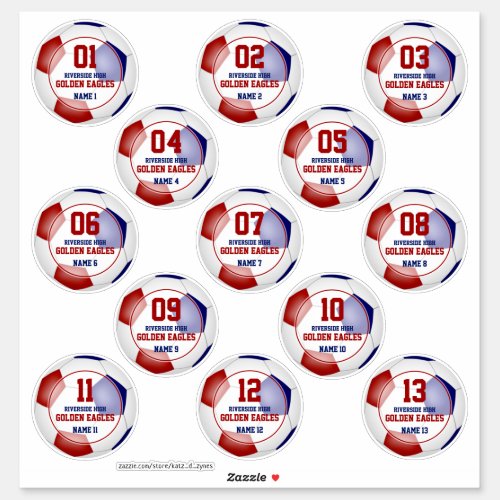 red blue soccer team colors set of 13 custom sticker
