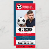 Red Blue Soccer Ticket Birthday Party Photo Invitation (Front/Back)