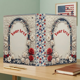 Red Blue Soft Ivory Botanical Arch Flora Patriotic 3 Ring Binder