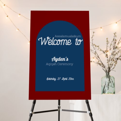 Red Blue Solid Aqiqah Baby Shower Welcome Sign