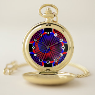 Red & Blue Spiral (Binary Face) by K Yoncich Pocket Watch