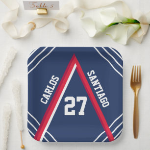 Red & Blue Sports Theme Paper Plate