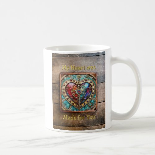 Red  Blue Stained Glass Heart Steampunk Series Coffee Mug