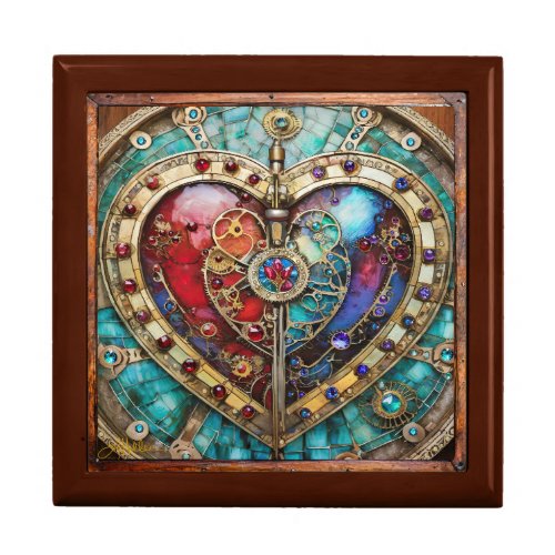 Red  Blue Stained Glass Heart Steampunk Series Gift Box