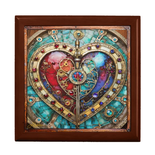 Red & Blue Stained Glass Heart Steampunk Series Gift Box (Front)