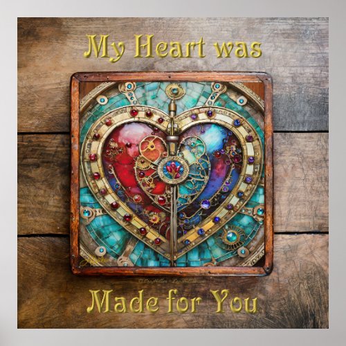 Red  Blue Stained Glass Heart Steampunk Series Poster