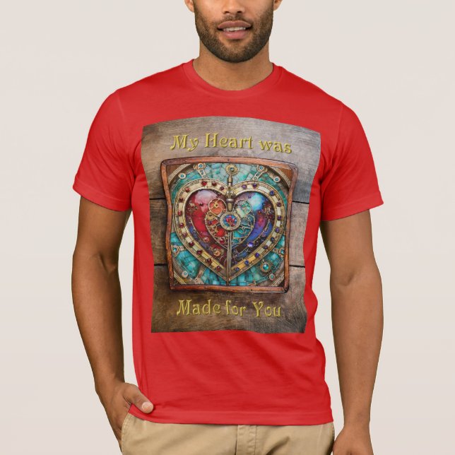 Red & Blue Stained Glass Heart Steampunk Series T-Shirt (Front)