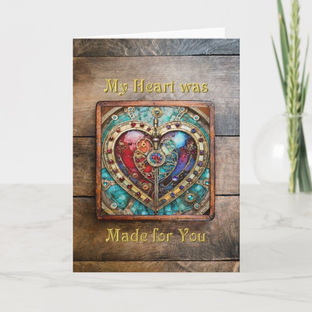 Red & Blue Stained Glass Heart Steampunk Series Thank You Card (Front)