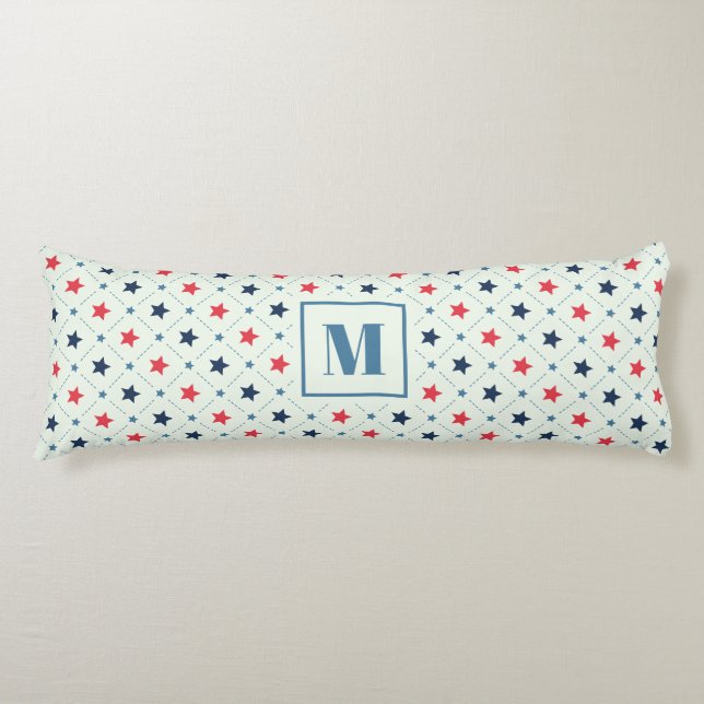 Red Blue Star Dot Line Geometric Pattern Monogram Body Pillow (Front)