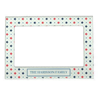 Red Blue Star Dot Line Geometric Pattern Name Magnetic Frame