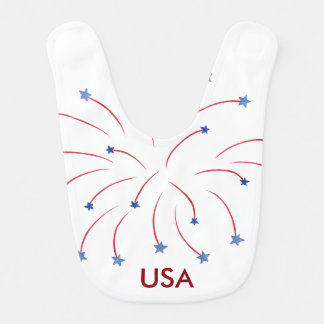 Red Blue Star Fireworks Patriotic USA Baby Bibs