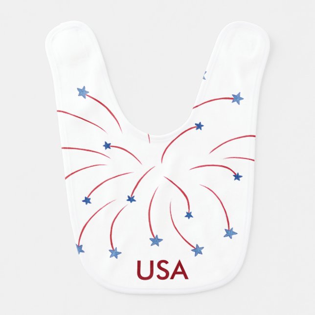 Red Blue Star Fireworks Patriotic USA Baby Bibs (Front)