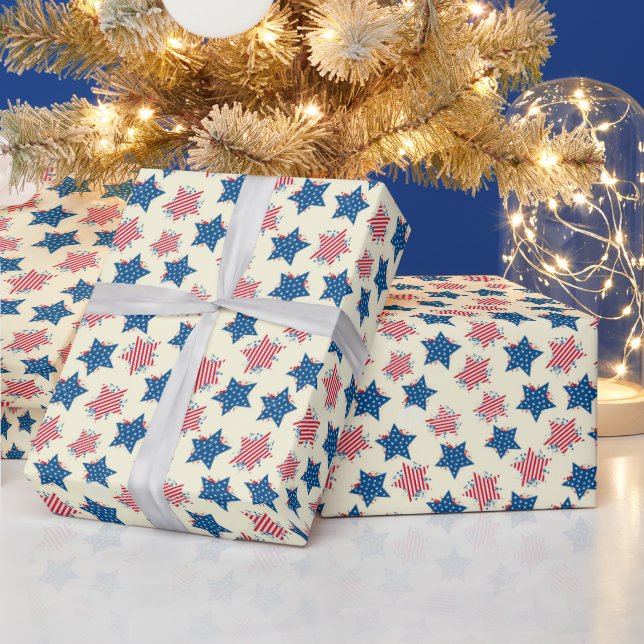 Red Blue Star Gift Wrapping Paper (Holidays)