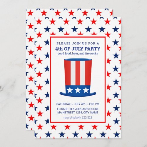 Red Blue Stars 4th July Invitations