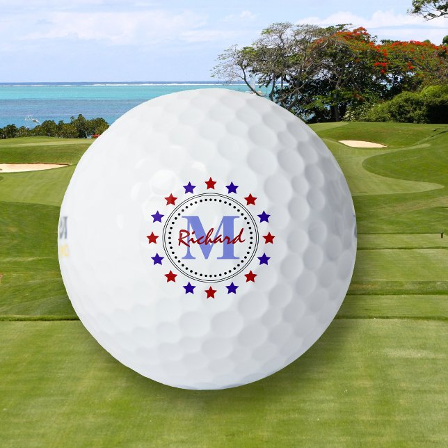 Red Blue Stars Monogram Golf Balls (Creator Uploaded)