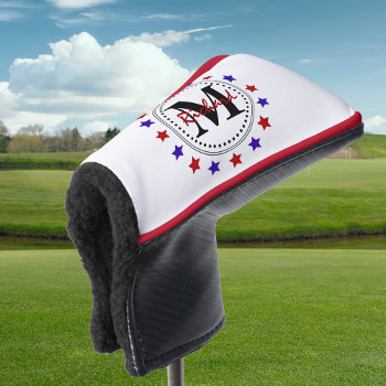 Red Blue Stars Monogram Putter Cover by Westerngirl2 at Zazzle