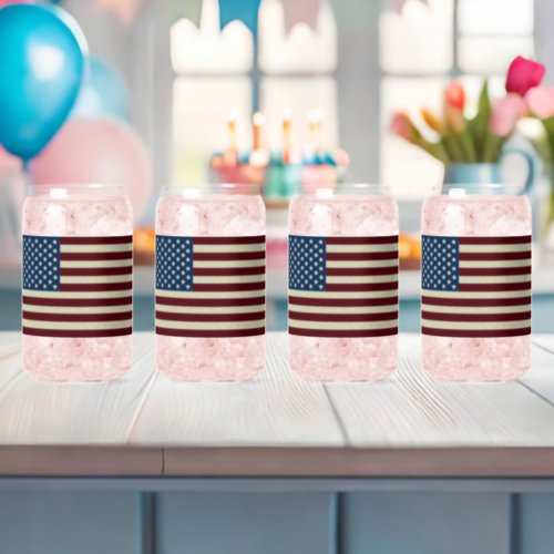 Red  Blue Stars  Stripes USA American Flags Can Glass