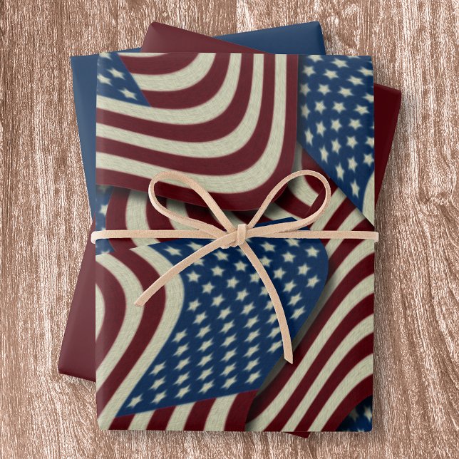 Red & Blue Stars & Stripes USA American Flags Wrapping Paper Sheets (Creator Uploaded)