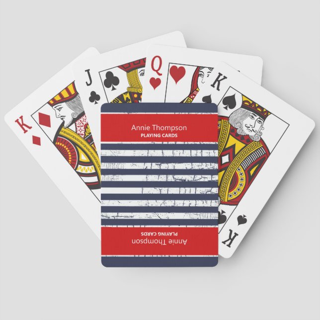 red blue STRIPED DECK-OF-CARDS WITH NAME Poker Cards (Back)