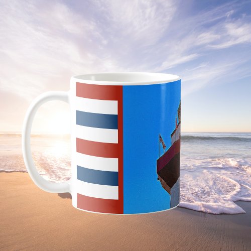 Red  Blue Striped Hilton Head Lighthouse Coffee Mug