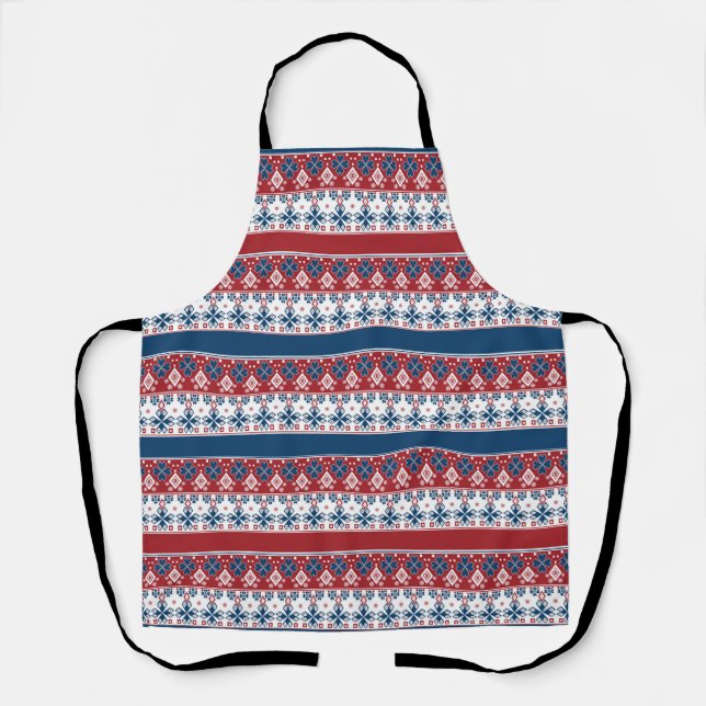 Red Blue Striped Norwegian Pattern  Apron (Front)