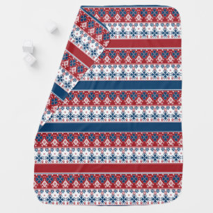 Red Blue Striped Norwegian Pattern Baby Blanket