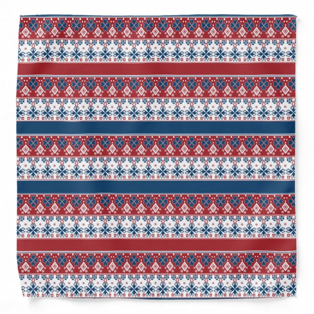 Red Blue Striped Norwegian Pattern  Bandana (Front)
