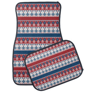 Red Blue Striped Norwegian Pattern  Car Floor Mat